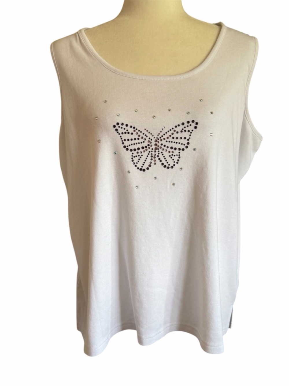 Quacker Factory White Tank Top with Rhinestone Butterfly
